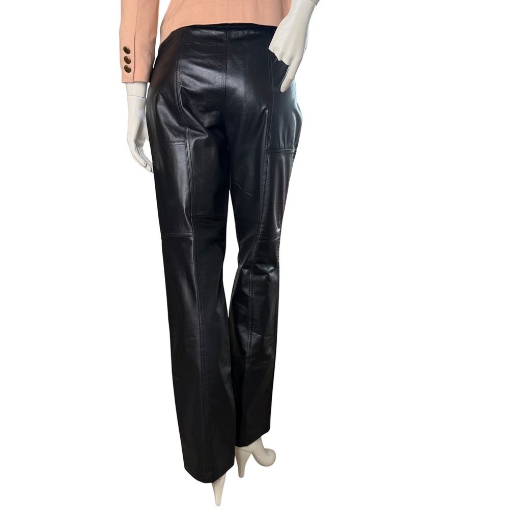 Danier Leather Pants Straight Leg Panelled Black Biker 90s Grunge Old Money 8/29 - Picture 5 of 16